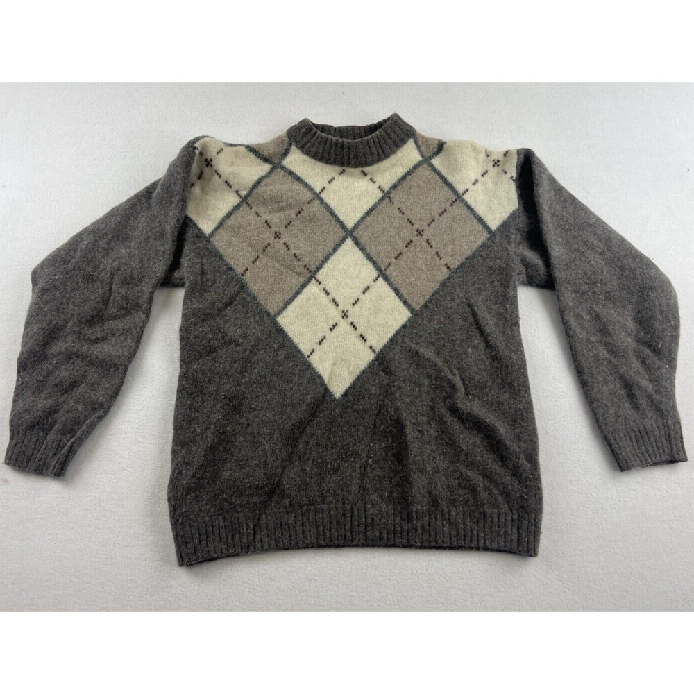 Argyle Lambs wool Sweater Gray Grandpa Skater Grunge Medium Preppy academia